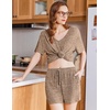 image:imageEkouaer Lounge Sets for Women 2 Piece Ribbed Knit Pajamas Short Sleeve Pj Tops and Shorts Sleepwear Casual Outfits SetBrown