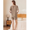 image:imageEkouaer Lounge Sets for Women 2 Piece Ribbed Knit Pajamas Short Sleeve Pj Tops and Shorts Sleepwear Casual Outfits SetBrown