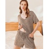 image:imageEkouaer Lounge Sets for Women 2 Piece Ribbed Knit Pajamas Short Sleeve Pj Tops and Shorts Sleepwear Casual Outfits SetBrown