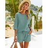 image:imageEkouaer Pajamas Set for Women Half Sleeves Soft Waffle Knit 2 Piece Outfits Lounge Set with Pockets