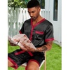 image:imageEkouaer Silk Pajamas for Men Satin Pajama Shorts 2 Piece Button Down Pj Set V Neck Sleepwear Loungewear with Pockets SXXL