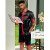 image:imageEkouaer Silk Pajamas for Men Satin Pajama Shorts 2 Piece Button Down Pj Set V Neck Sleepwear Loungewear with Pockets SXXL