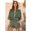image:imageEkouaer Waffle Knit Lounge Sets for Women Short Sleeve Pajamas Button Down Pjs Oversized Loungewear Shorts SetArmy Green
