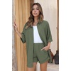 image:imageEkouaer Waffle Knit Lounge Sets for Women Short Sleeve Pajamas Button Down Pjs Oversized Loungewear Shorts SetArmy Green