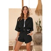 image:imageEkouaer Waffle Knit Lounge Sets for Women Short Sleeve Pajamas Button Down Pjs Oversized Loungewear Shorts SetBlack
