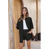 image:imageEkouaer Waffle Knit Lounge Sets for Women Short Sleeve Pajamas Button Down Pjs Oversized Loungewear Shorts SetBlack
