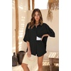 image:imageEkouaer Waffle Knit Lounge Sets for Women Short Sleeve Pajamas Button Down Pjs Oversized Loungewear Shorts SetBlack