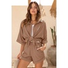 image:imageEkouaer Waffle Knit Lounge Sets for Women Short Sleeve Pajamas Button Down Pjs Oversized Loungewear Shorts SetBrown