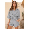 image:imageEkouaer Waffle Knit Lounge Sets for Women Short Sleeve Pajamas Button Down Pjs Oversized Loungewear Shorts SetGray