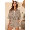 image:imageEkouaer Waffle Knit Lounge Sets for Women Short Sleeve Pajamas Button Down Pjs Oversized Loungewear Shorts SetKhaki
