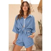 image:imageEkouaer Waffle Knit Lounge Sets for Women Short Sleeve Pajamas Button Down Pjs Oversized Loungewear Shorts SetLake Blue