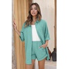 image:imageEkouaer Waffle Knit Lounge Sets for Women Short Sleeve Pajamas Button Down Pjs Oversized Loungewear Shorts SetMint Green