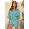 image:imageEkouaer Waffle Knit Lounge Sets for Women Short Sleeve Pajamas Button Down Pjs Oversized Loungewear Shorts SetMint Green
