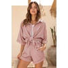 image:imageEkouaer Waffle Knit Lounge Sets for Women Short Sleeve Pajamas Button Down Pjs Oversized Loungewear Shorts SetPink