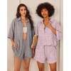 image:imageEkouaer Waffle Knit Lounge Sets for Women Short Sleeve Pajamas Button Down Pjs Oversized Loungewear Shorts SetPink Dye