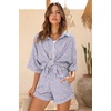 image:imageEkouaer Waffle Knit Lounge Sets for Women Short Sleeve Pajamas Button Down Pjs Oversized Loungewear Shorts SetPurple Dye