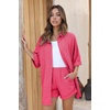 image:imageEkouaer Waffle Knit Lounge Sets for Women Short Sleeve Pajamas Button Down Pjs Oversized Loungewear Shorts SetRose Red