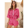 image:imageEkouaer Waffle Knit Lounge Sets for Women Short Sleeve Pajamas Button Down Pjs Oversized Loungewear Shorts SetRose Red