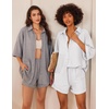 image:imageEkouaer Waffle Knit Lounge Sets for Women Short Sleeve Pajamas Button Down Pjs Oversized Loungewear Shorts SetWhite