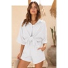 image:imageEkouaer Waffle Knit Lounge Sets for Women Short Sleeve Pajamas Button Down Pjs Oversized Loungewear Shorts SetWhite