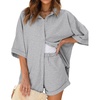 image:imageEkouaer Waffle Knit Lounge Sets for Women Short Sleeve Pajamas Button Down Pjs Oversized Loungewear Shorts SetGray