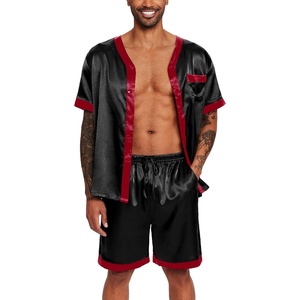 image:imageEkouaer Silk Pajamas for Men Satin Pajama Shorts 2 Piece Button Down Pj Set V Neck Sleepwear Loungewear with Pockets SXXL