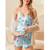 image:imageEkouaer Satin Pajama Set for Women 2 Piece Camisole Top and Shorts Silk Lingerie with Ruffle Floral NightwearBlue Cat