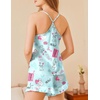 image:imageEkouaer Satin Pajama Set for Women 2 Piece Camisole Top and Shorts Silk Lingerie with Ruffle Floral NightwearBlue Cat