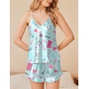 image:imageEkouaer Satin Pajama Set for Women 2 Piece Camisole Top and Shorts Silk Lingerie with Ruffle Floral NightwearBlue Cat