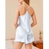 image:imageEkouaer Satin Pajama Set for Women 2 Piece Camisole Top and Shorts Silk Lingerie with Ruffle Floral NightwearBlue Leopard