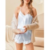 image:imageEkouaer Satin Pajama Set for Women 2 Piece Camisole Top and Shorts Silk Lingerie with Ruffle Floral NightwearBlue Leopard