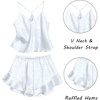image:imageEkouaer Satin Pajama Set for Women 2 Piece Camisole Top and Shorts Silk Lingerie with Ruffle Floral NightwearBlue Leopard
