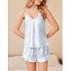 image:imageEkouaer Satin Pajama Set for Women 2 Piece Camisole Top and Shorts Silk Lingerie with Ruffle Floral NightwearBlue Leopard
