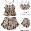 image:imageEkouaer Satin Pajama Set for Women 2 Piece Camisole Top and Shorts Silk Lingerie with Ruffle Floral NightwearBrown Leopard