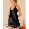 image:imageEkouaer Satin Pajama Set for Women 2 Piece Camisole Top and Shorts Silk Lingerie with Ruffle Floral NightwearClassic Black