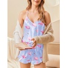 image:imageEkouaer Satin Pajama Set for Women 2 Piece Camisole Top and Shorts Silk Lingerie with Ruffle Floral NightwearClear Blue Flamingo