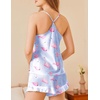 image:imageEkouaer Satin Pajama Set for Women 2 Piece Camisole Top and Shorts Silk Lingerie with Ruffle Floral NightwearClear Blue Flamingo