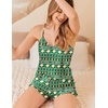image:imageEkouaer Satin Pajama Set for Women 2 Piece Camisole Top and Shorts Silk Lingerie with Ruffle Floral NightwearGreen Christmas Teddy