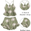 image:imageEkouaer Satin Pajama Set for Women 2 Piece Camisole Top and Shorts Silk Lingerie with Ruffle Floral NightwearGreen Flower