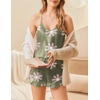 image:imageEkouaer Satin Pajama Set for Women 2 Piece Camisole Top and Shorts Silk Lingerie with Ruffle Floral NightwearGreen Flower