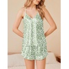 image:imageEkouaer Satin Pajama Set for Women 2 Piece Camisole Top and Shorts Silk Lingerie with Ruffle Floral NightwearGreen Leopard