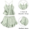 image:imageEkouaer Satin Pajama Set for Women 2 Piece Camisole Top and Shorts Silk Lingerie with Ruffle Floral NightwearGreen Leopard