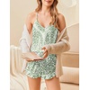 image:imageEkouaer Satin Pajama Set for Women 2 Piece Camisole Top and Shorts Silk Lingerie with Ruffle Floral NightwearGreen Leopard