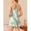image:imageEkouaer Satin Pajama Set for Women 2 Piece Camisole Top and Shorts Silk Lingerie with Ruffle Floral NightwearGreen Leopard