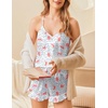 image:imageEkouaer Satin Pajama Set for Women 2 Piece Camisole Top and Shorts Silk Lingerie with Ruffle Floral NightwearLeopard Flower