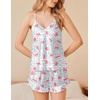 image:imageEkouaer Satin Pajama Set for Women 2 Piece Camisole Top and Shorts Silk Lingerie with Ruffle Floral NightwearLeopard Flower