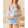 image:imageEkouaer Satin Pajama Set for Women 2 Piece Camisole Top and Shorts Silk Lingerie with Ruffle Floral NightwearLittle Blue Flower