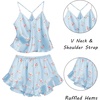 image:imageEkouaer Satin Pajama Set for Women 2 Piece Camisole Top and Shorts Silk Lingerie with Ruffle Floral NightwearLittle Blue Flower