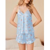 image:imageEkouaer Satin Pajama Set for Women 2 Piece Camisole Top and Shorts Silk Lingerie with Ruffle Floral NightwearLittle Blue Flower