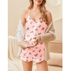 image:imageEkouaer Satin Pajama Set for Women 2 Piece Camisole Top and Shorts Silk Lingerie with Ruffle Floral NightwearLittle Pink Flower